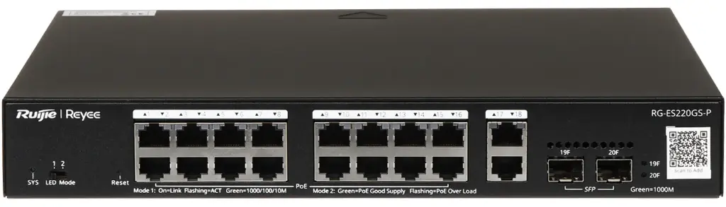 RUIJIE 8-Port Gigabit Layer 2 Cloud Managed PoE+ uplink (2 SFP) Switch