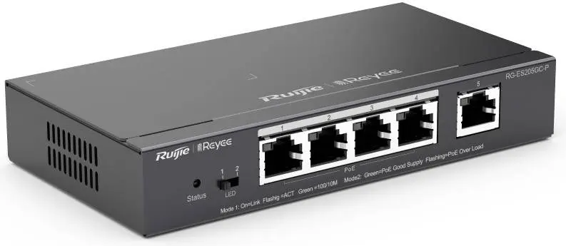 RUIJIE 5-Port 1000 Mbps PoE + with 1-Port Gigabit Cloud Managed Switch, 54W